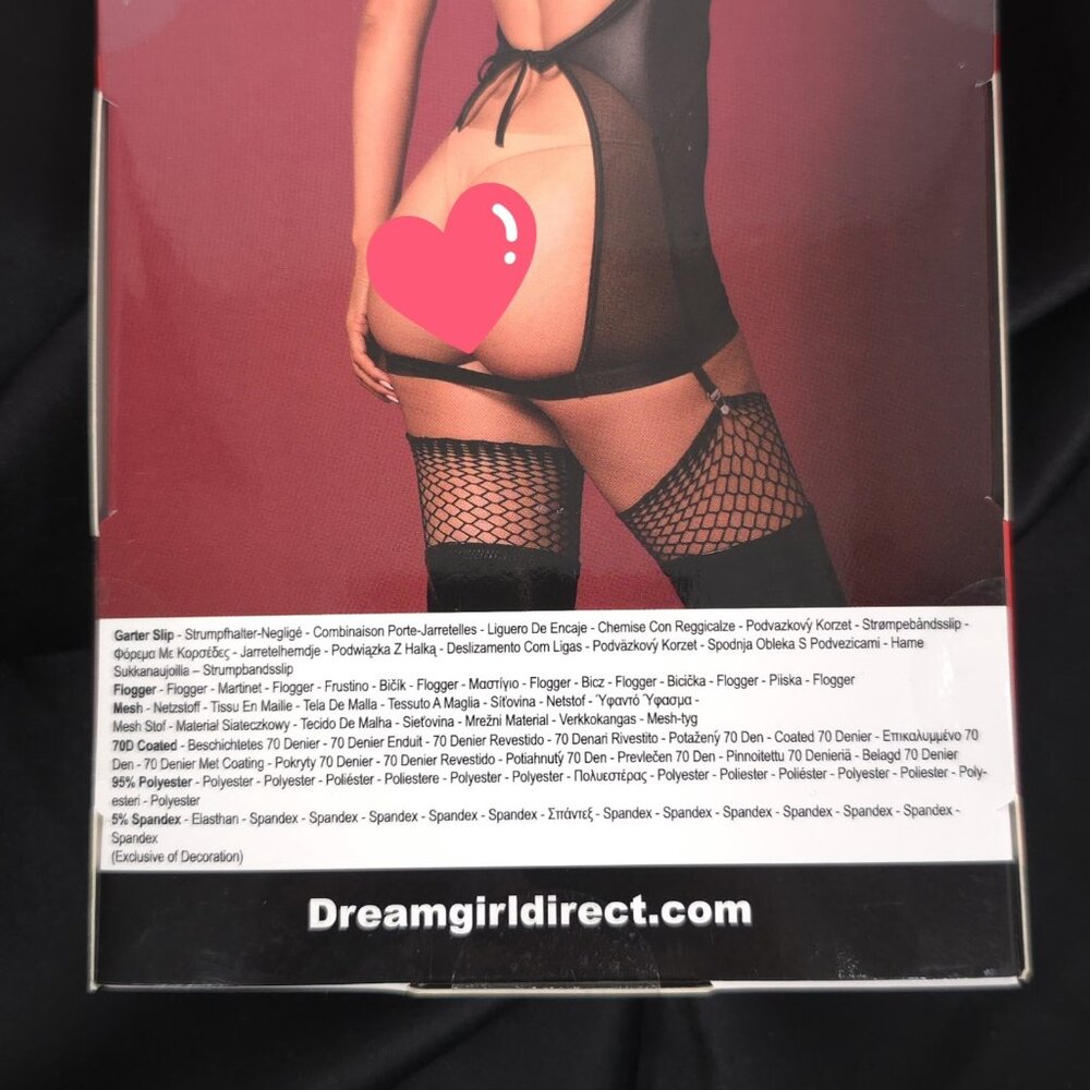 Black Mesh Chemise Lingerie Garter Set Dreamgirl One Size - Picture 4 of 6